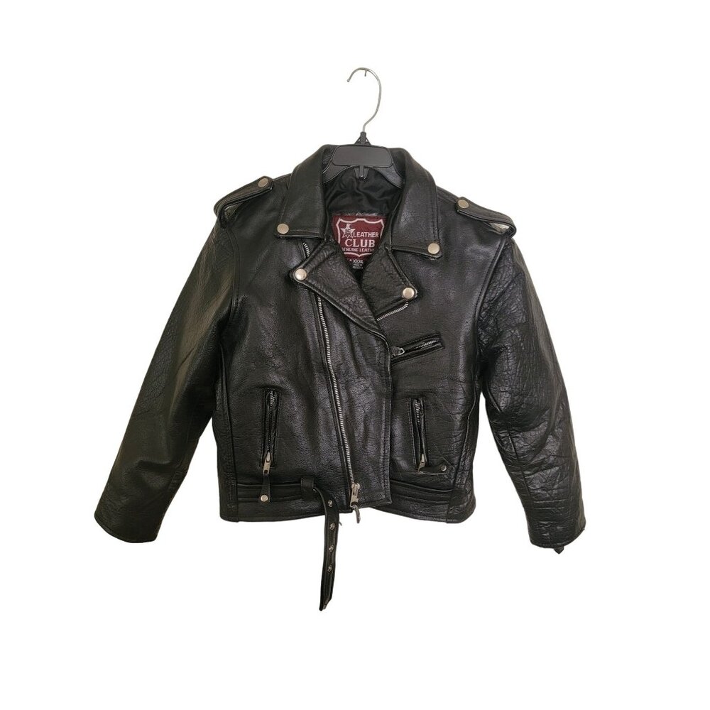 Leather Club  Kids Sz XXXL  Black Leather Motorcycle Biker Jacket Zipper  VTG
